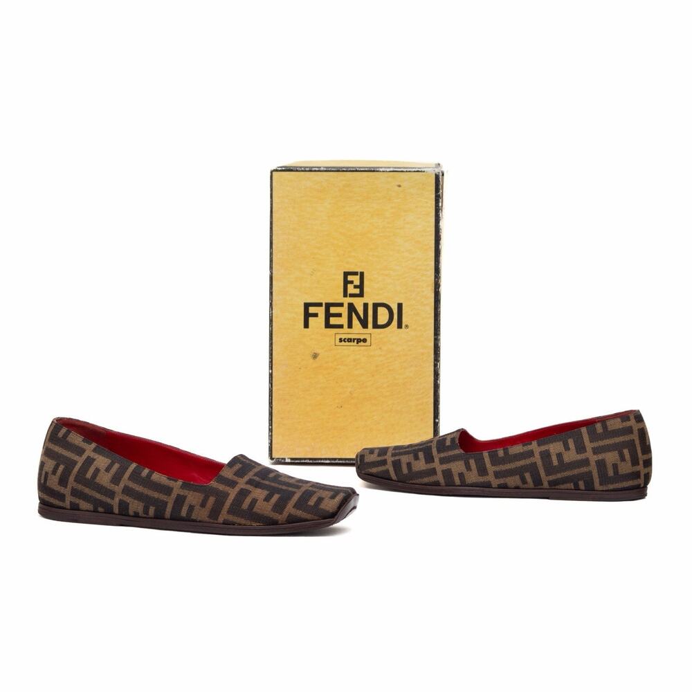 Fendi Women's FF Zucca Monogram Square Toe Flats Loafers US 9.5 39.5 EUR